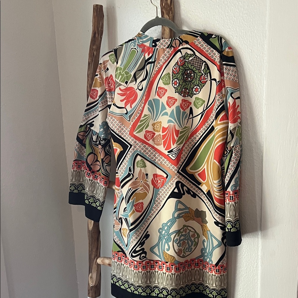 Uncle Frank Printed V-Neck Long Sleeve Colorful Abstract Print Funky Dress Small - Picture 5 of 7